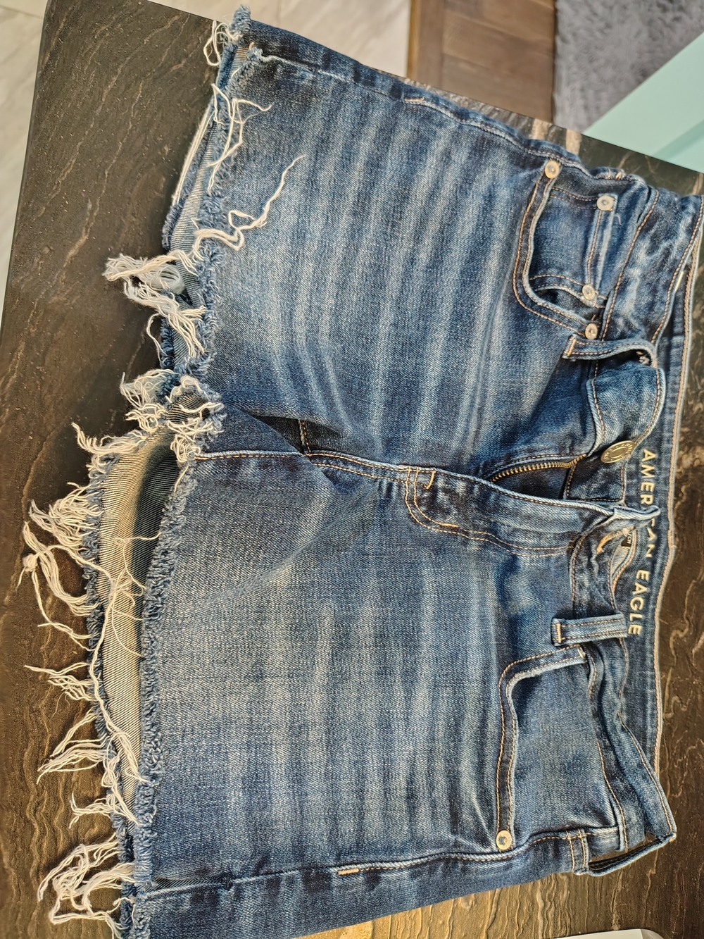 American Eagle Outfitters Distressed Blue Denim Ankle Shorts